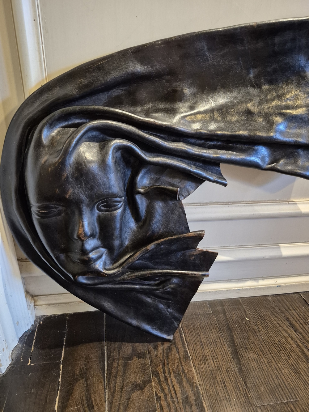 Vintage Leather Face‎ Mask Sculpture 3D Wall Hanging Dominican 70s Pop Art